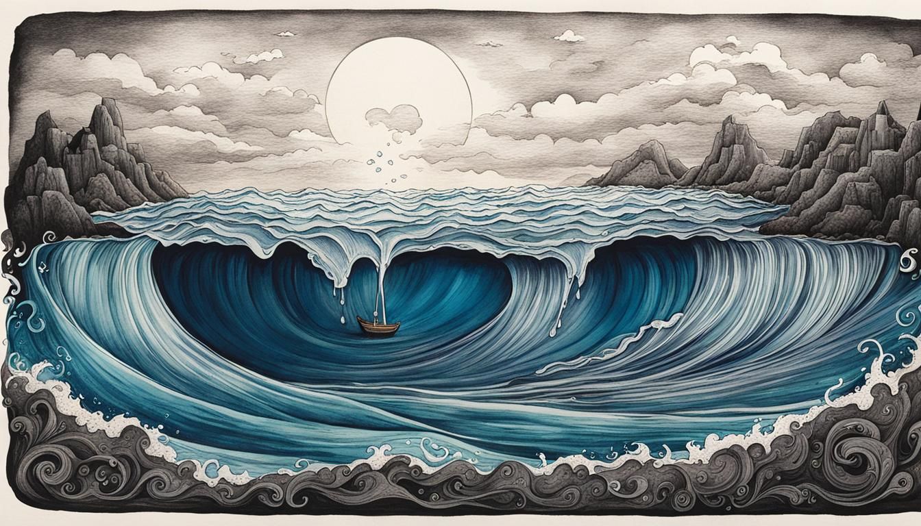 Whimsical Ocean Storybook Fantasy Ink Drawing