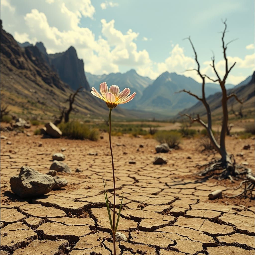 Delicate Flower in Arid Landscape, in the Style of American ...