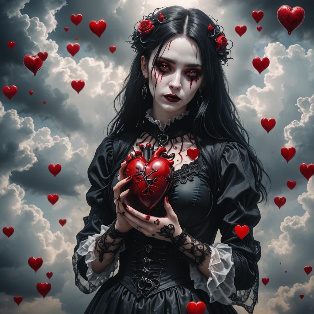 Gothic Girl with Glass Heart in Divine Light