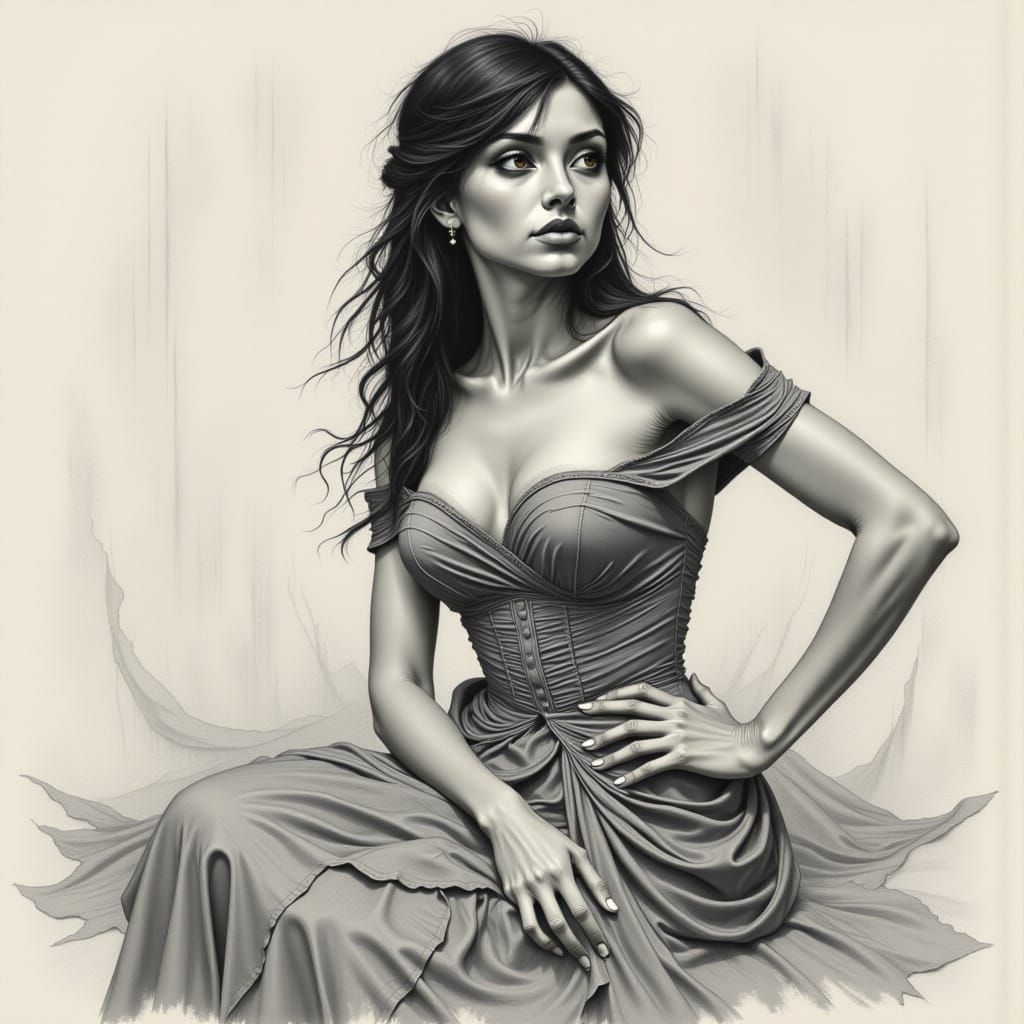Elegant Woman in Graphite Portrait Style