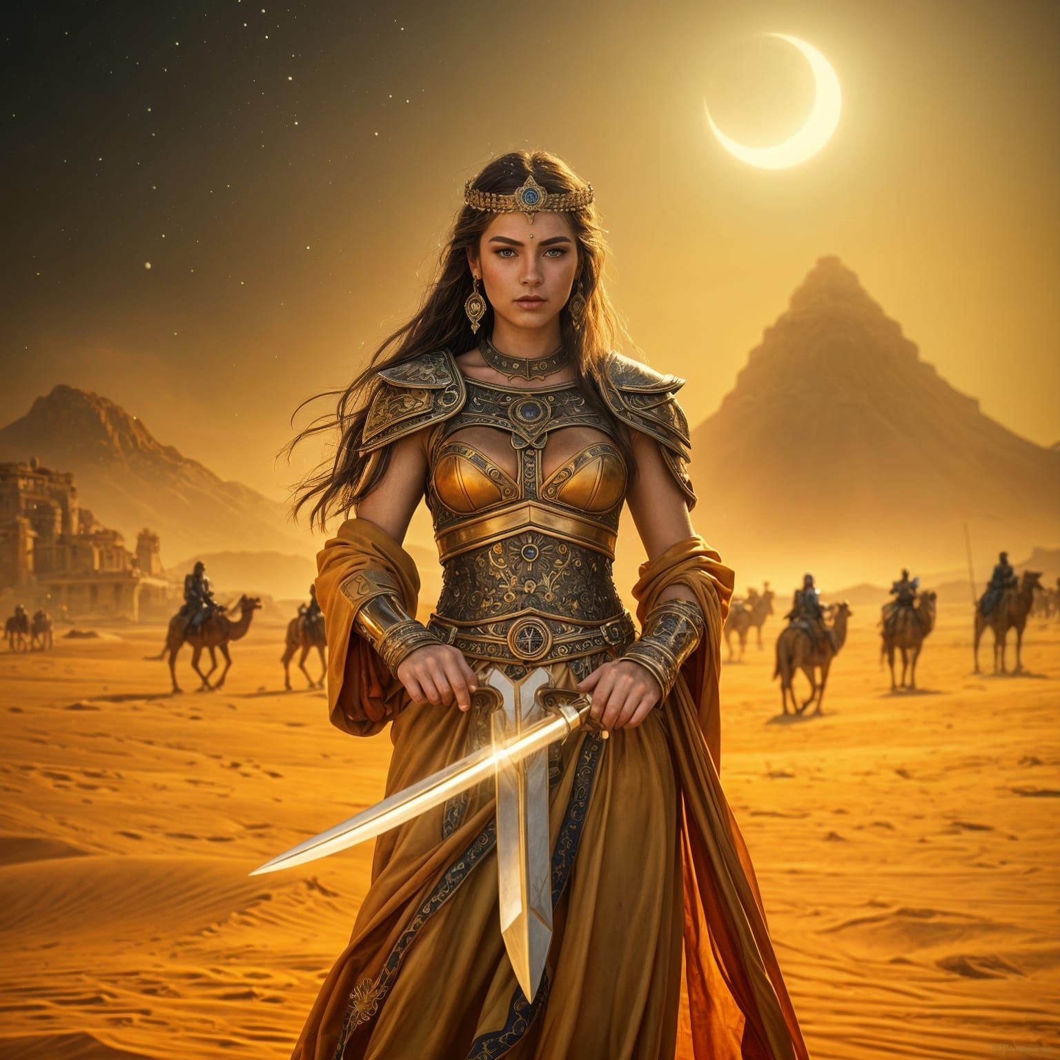 Warrior Queen Reigns in Golden Desert Majesty