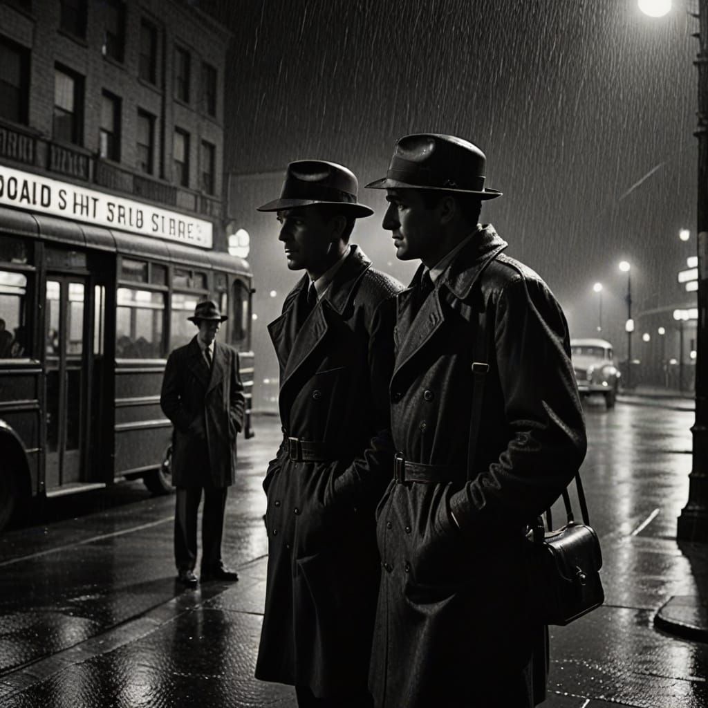 Film Noir Bus Stop in Classic Hollywood Style
