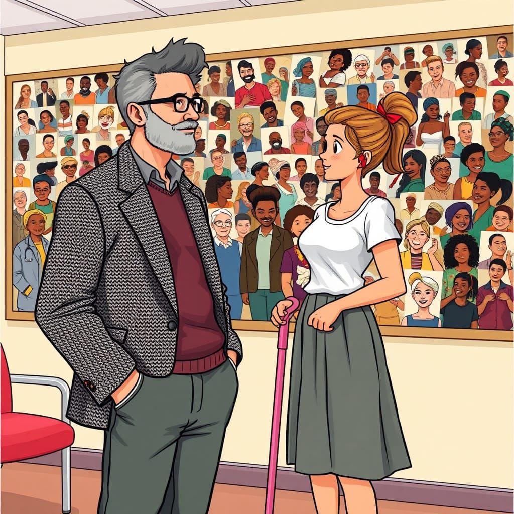 Charming Man and Woman in Playful Cartoon Style