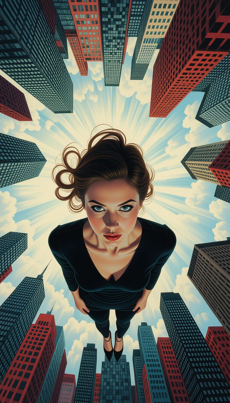 Surreal Skyscraper Cityscape with Dreamlike Elements