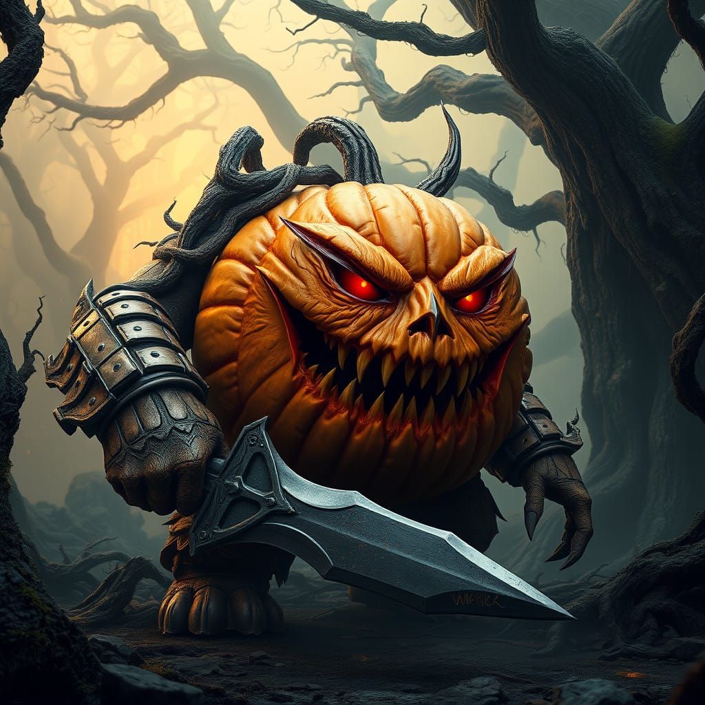 Hyper-Realistic Warrior Pumpkin Concept Art