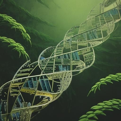 Silver DNA Strand in Lush Forest