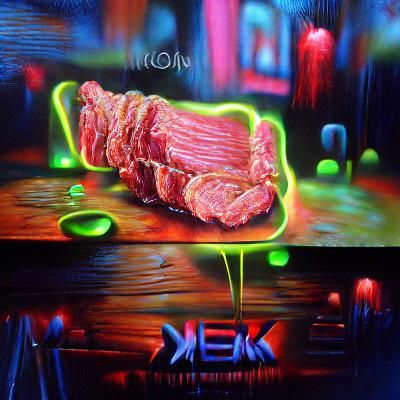 Meat in Neon: A Detailed 3D Oil Painting