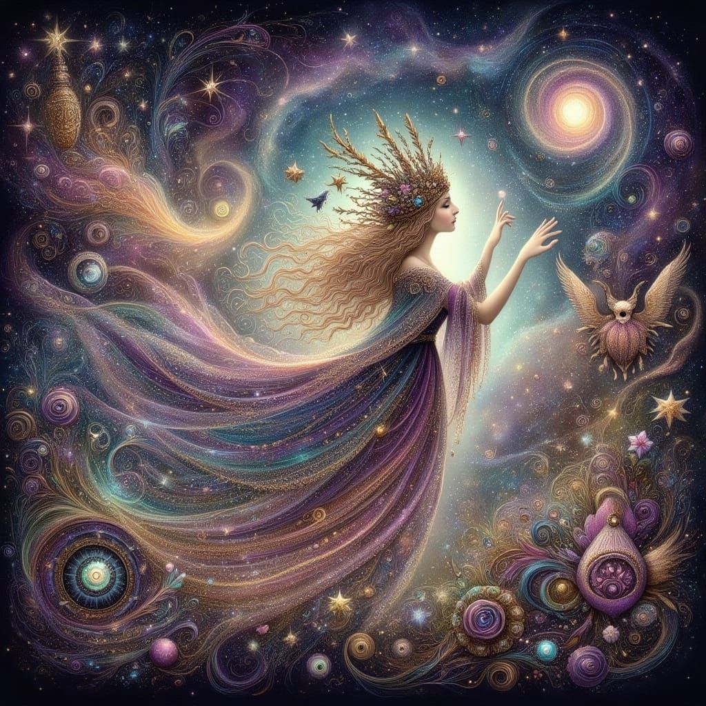 Celestial Goddess Emerges from Nebula in Royo Style