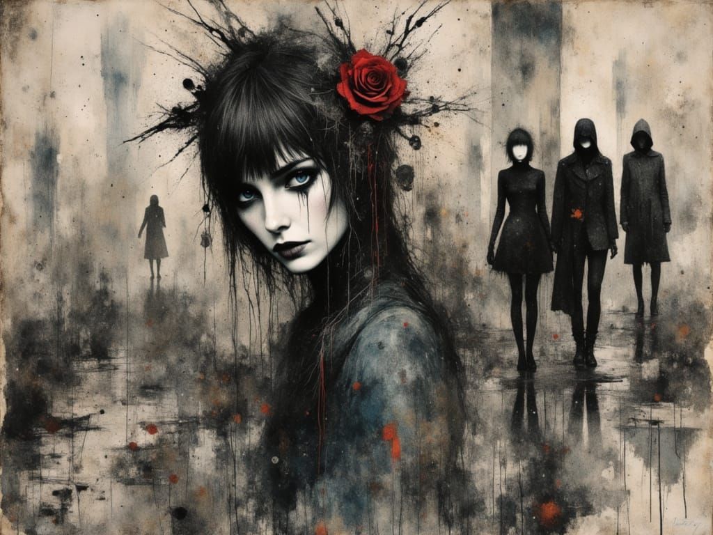 Surreal Female Figure in Chaotic Watercolor and Ink