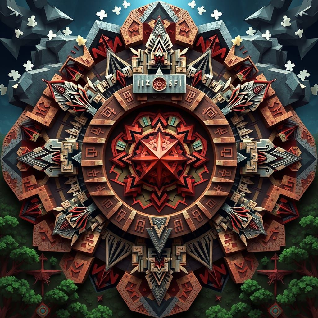 Geometric Aztec Elemental in Tessellation Style