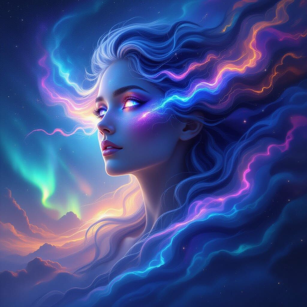 Ethereal Cosmic Woman of Nebulae and Stardust