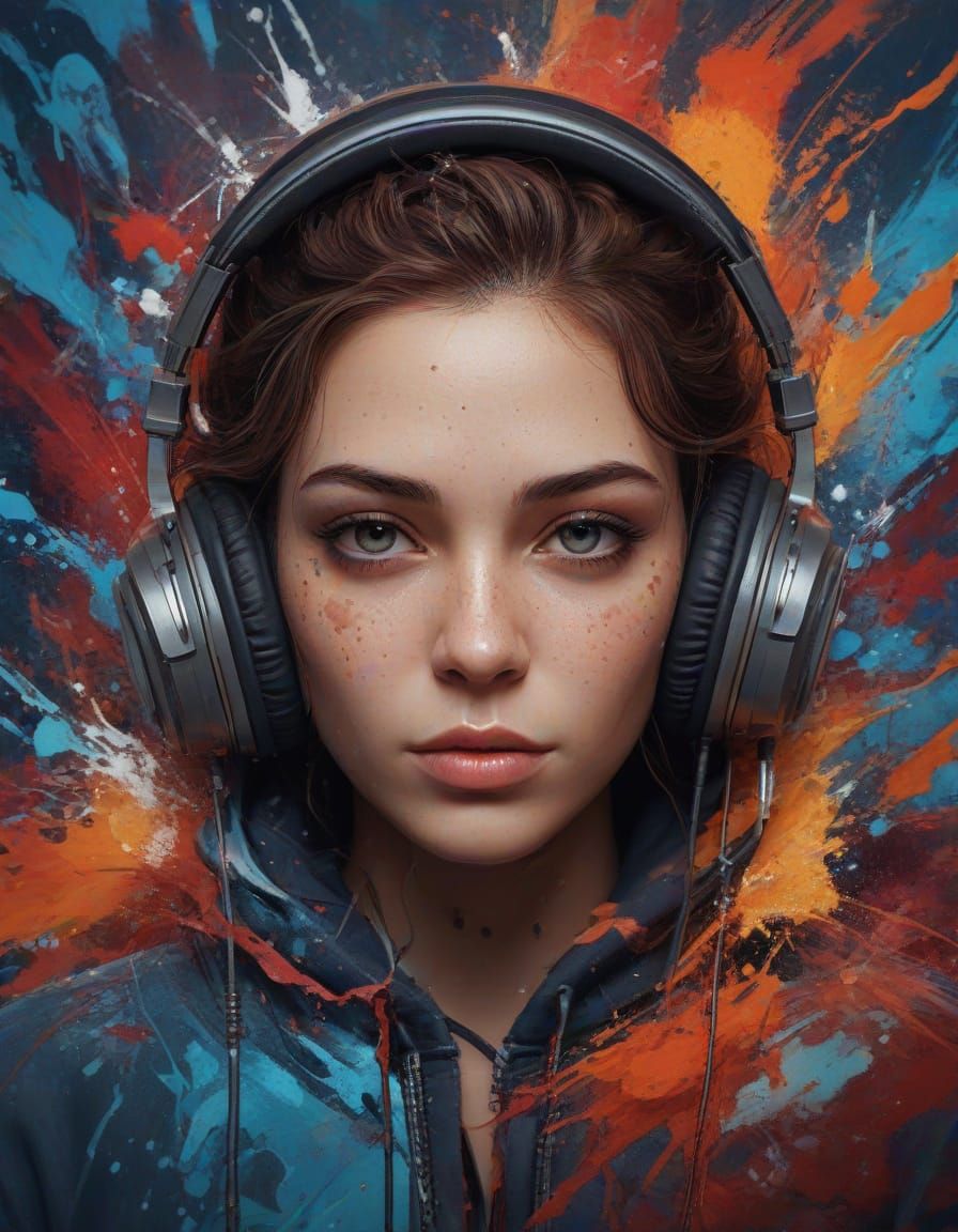 Mystical DJ Master Controlling Emotions in Vibrant Waves