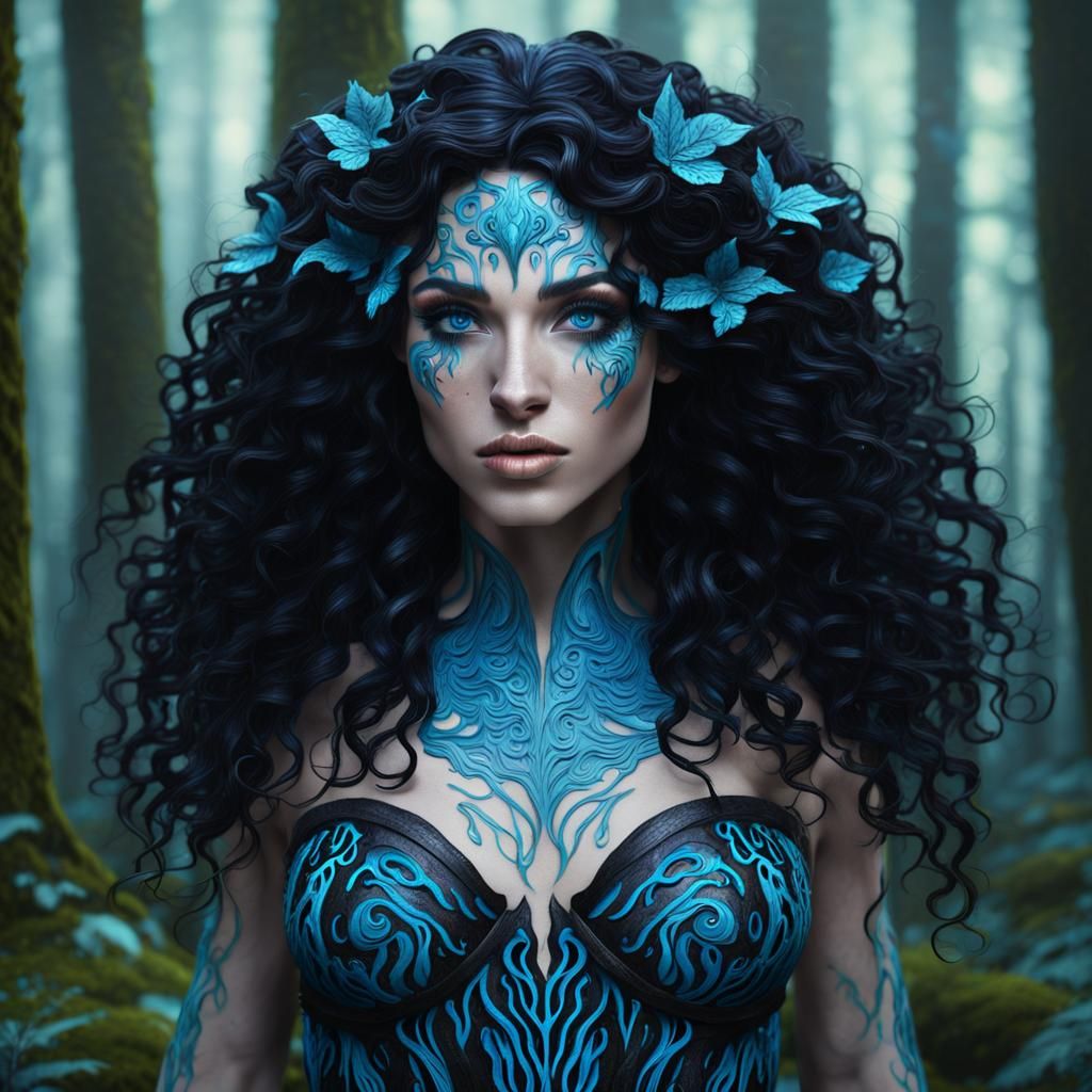 Forest Nymph with Curly Hair in Detailed Digital Painting