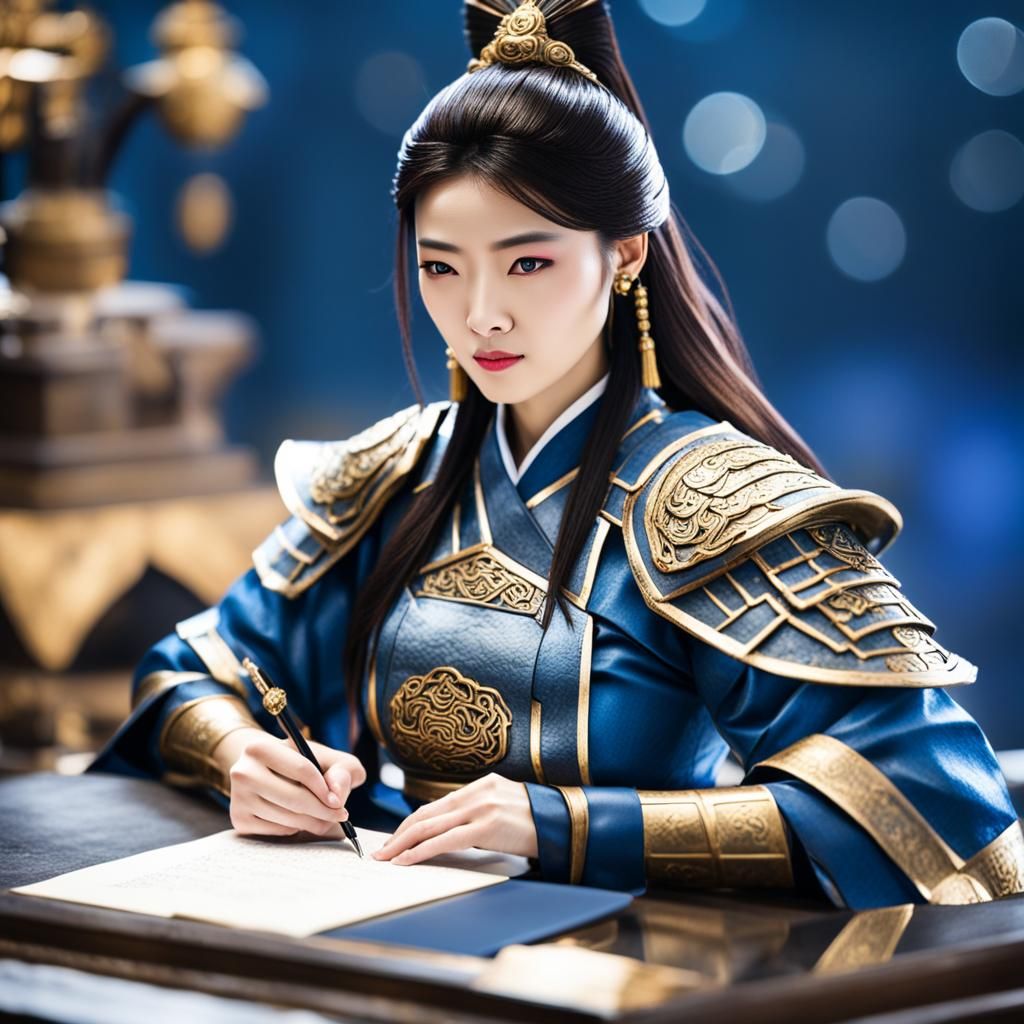 Beautiful Chinese Woman Warrior Studying: Professional Photo...