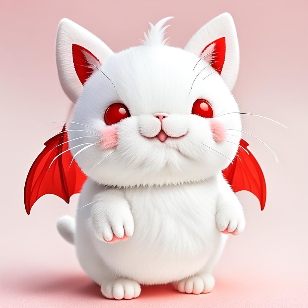 Chubby Chibi Cat-Creature with Antenna and Wings