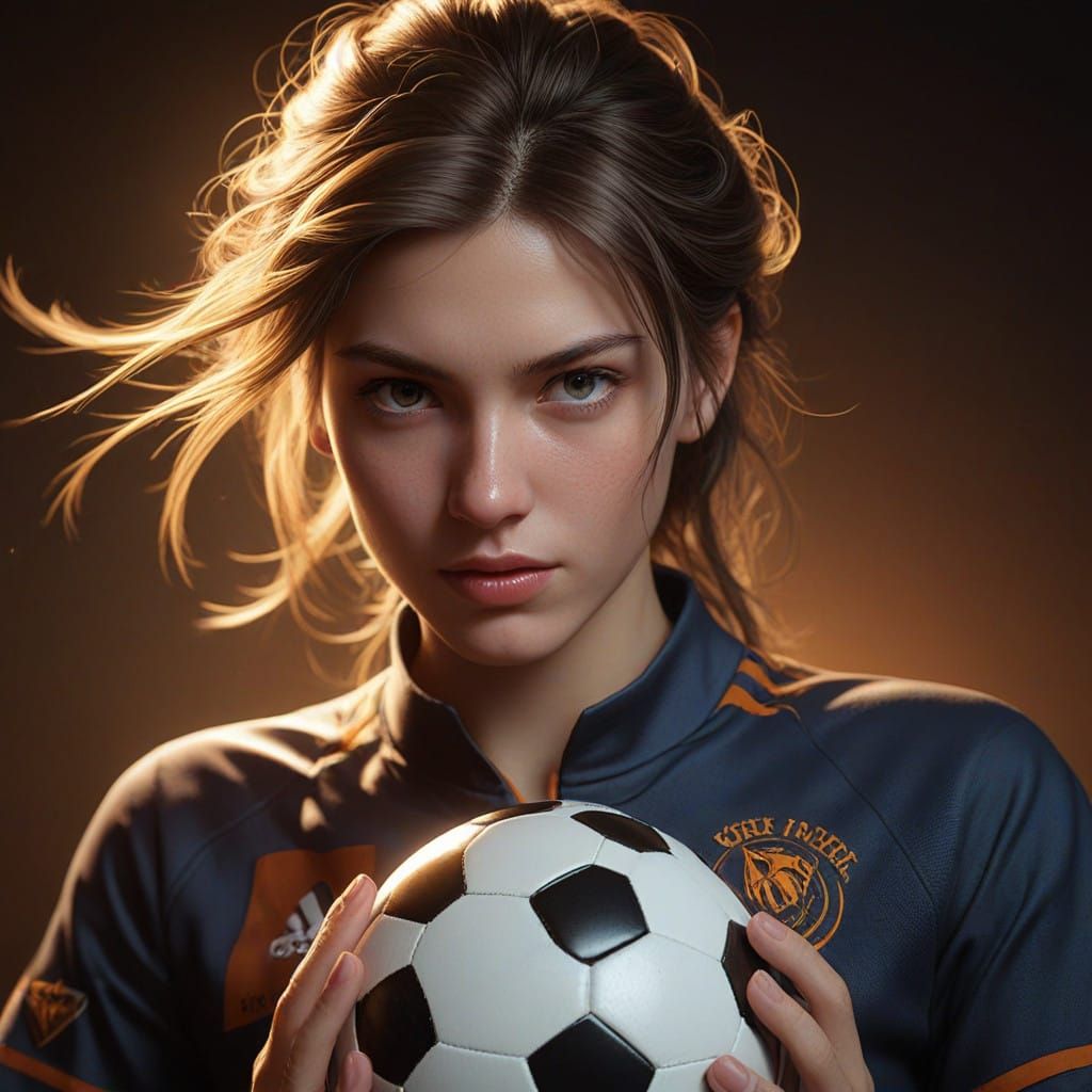 Fierce Female Soccer Player in Glowing Light