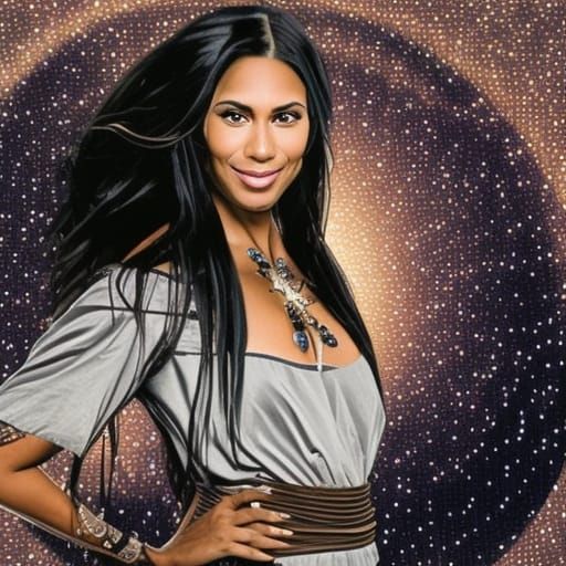 Indigenous Woman with Silver Moon Backdrop