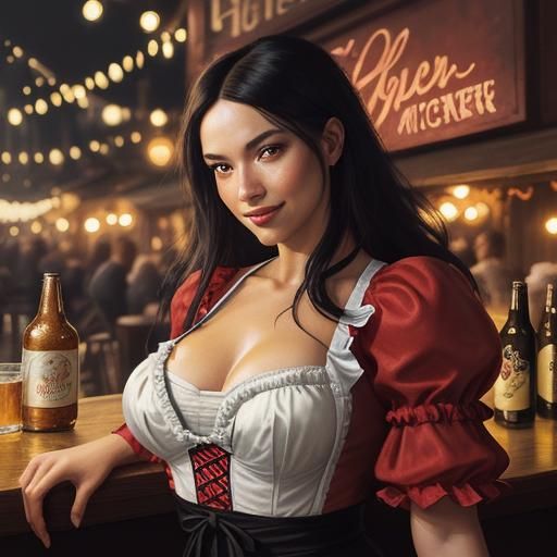 Bavarian Woman in Dirndl Dress at Oktoberfest