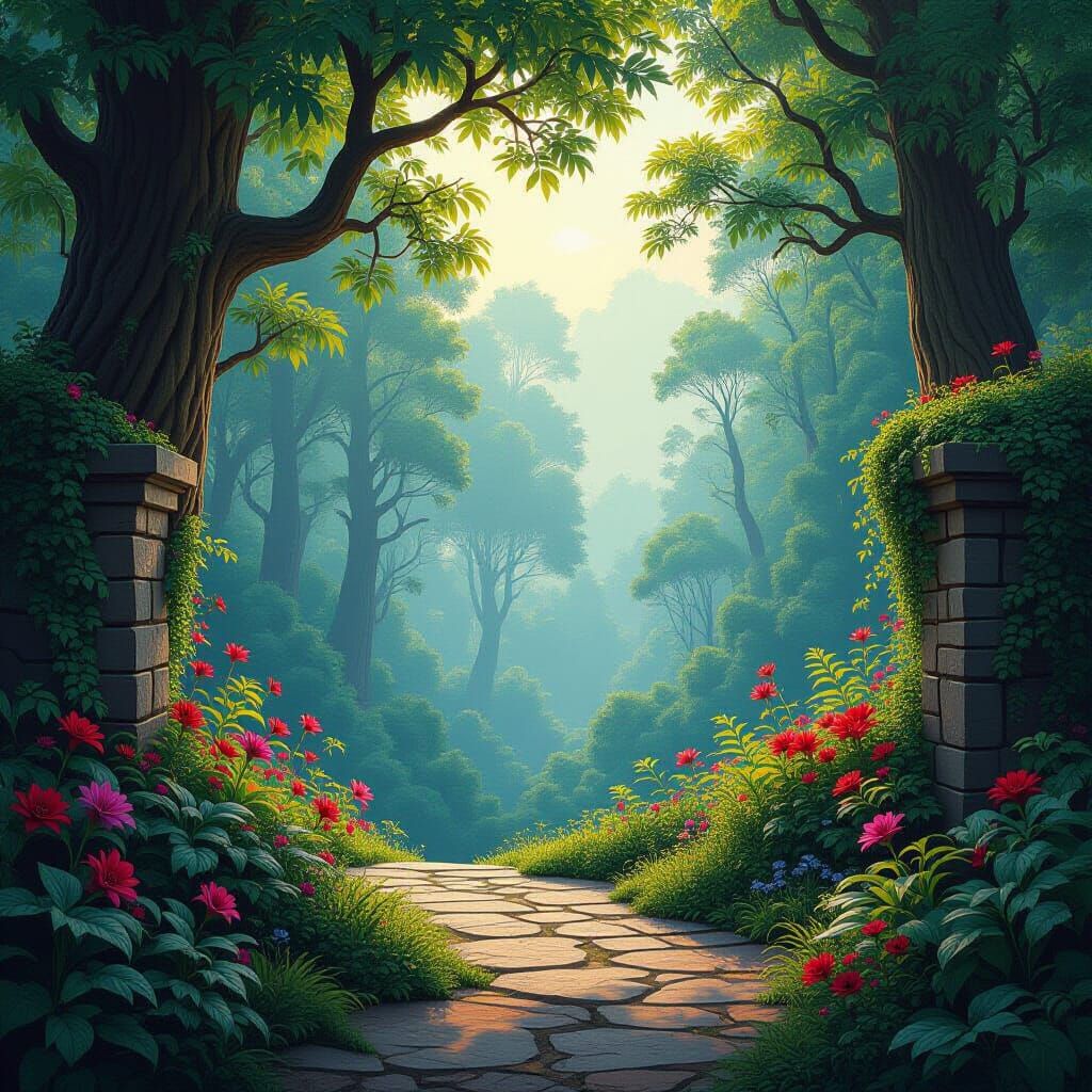 Mystical Forest Landscape in Detailed Matte Painting Style