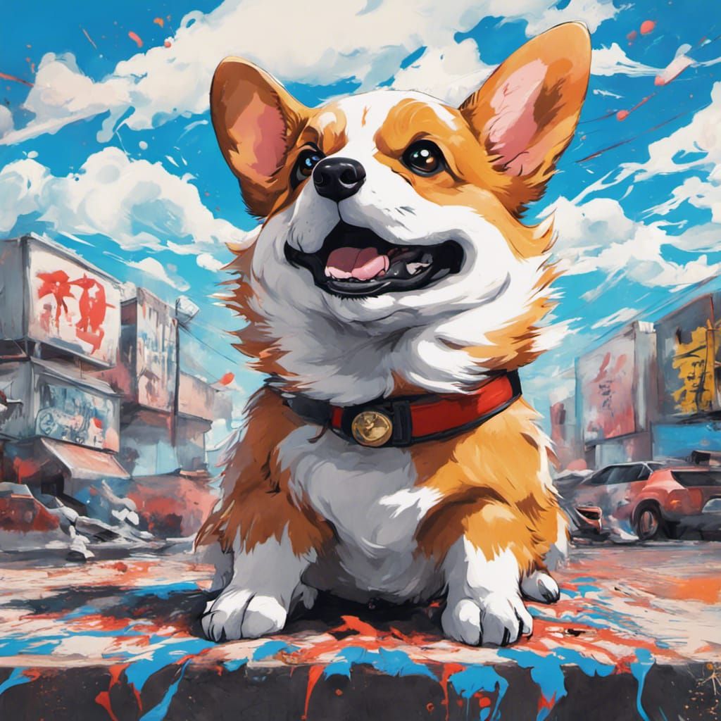 Anime Corgi as Ryu Performing Shoryuken