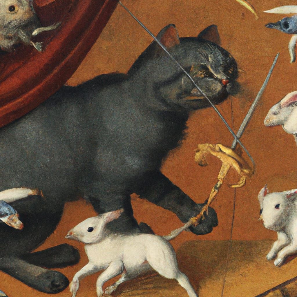 Cat Battle Against Rats in Ancient Greek Style