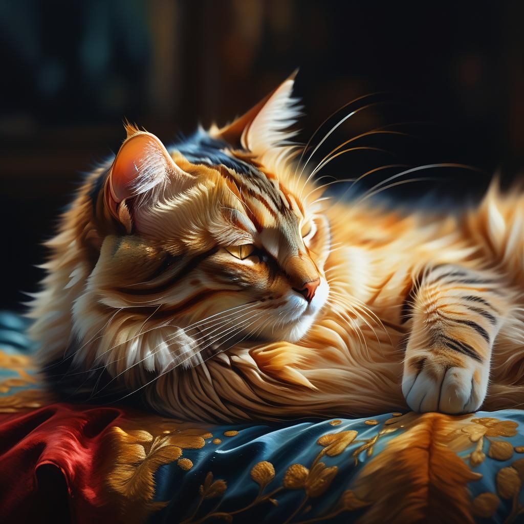 Sleeping Cat Portrait in Oil Painting Style