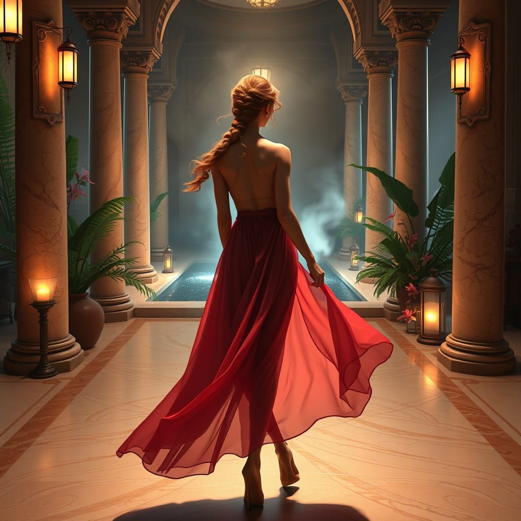 Medieval Maiden in Diaphanous Fabric, Surrounded by Opulent ...