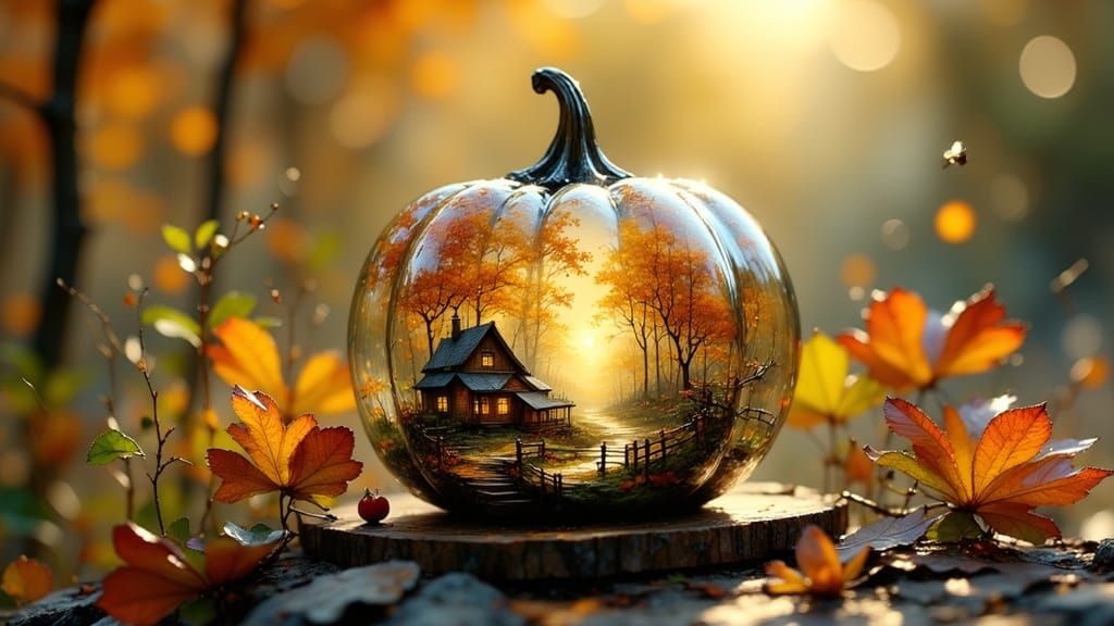 Clear Glass Pumpkin Holds Enchanted Forest Scene