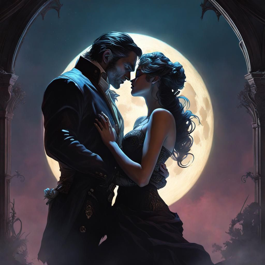 Romantic Gothic Kiss Under the Moon
