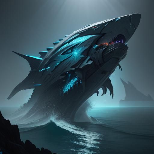 Blitzfin Propels Through Dark Waters as Oil Painting