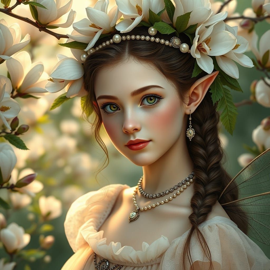 Magnolia Fairy in Alphonse Mucha Style
