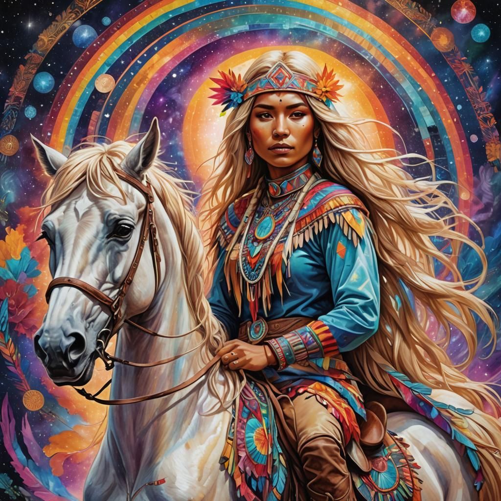 Native American Princess on Horse, Astral Illustration