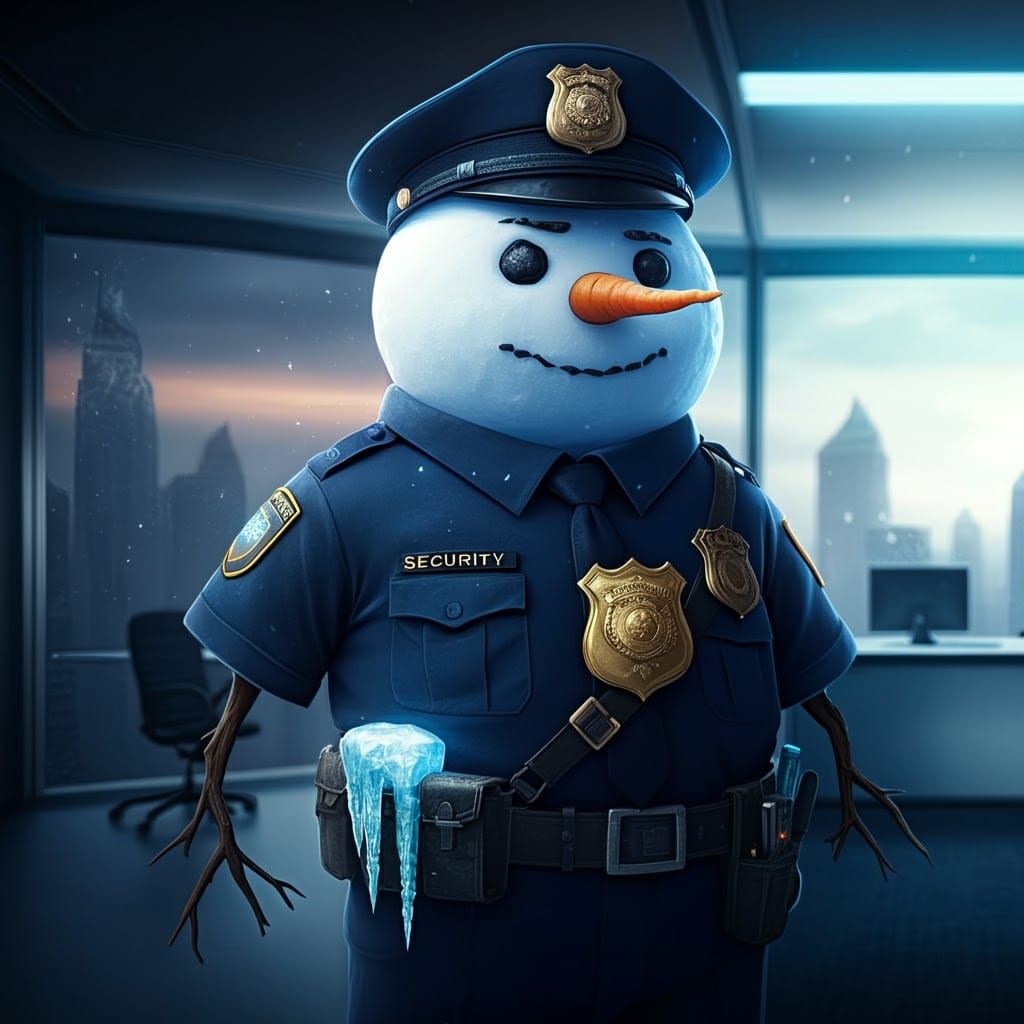 Snowman Security Guard in Corporate Office