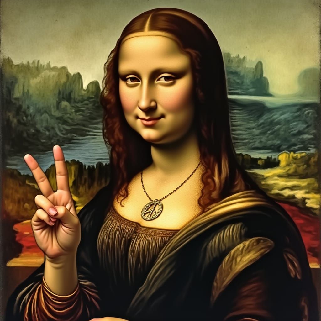 Mona Lisa Embracing Peace in Renaissance Style
