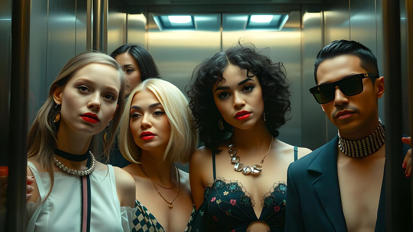 Neo-Tokyo J-Pop Stars in Ethereal Group Portrait