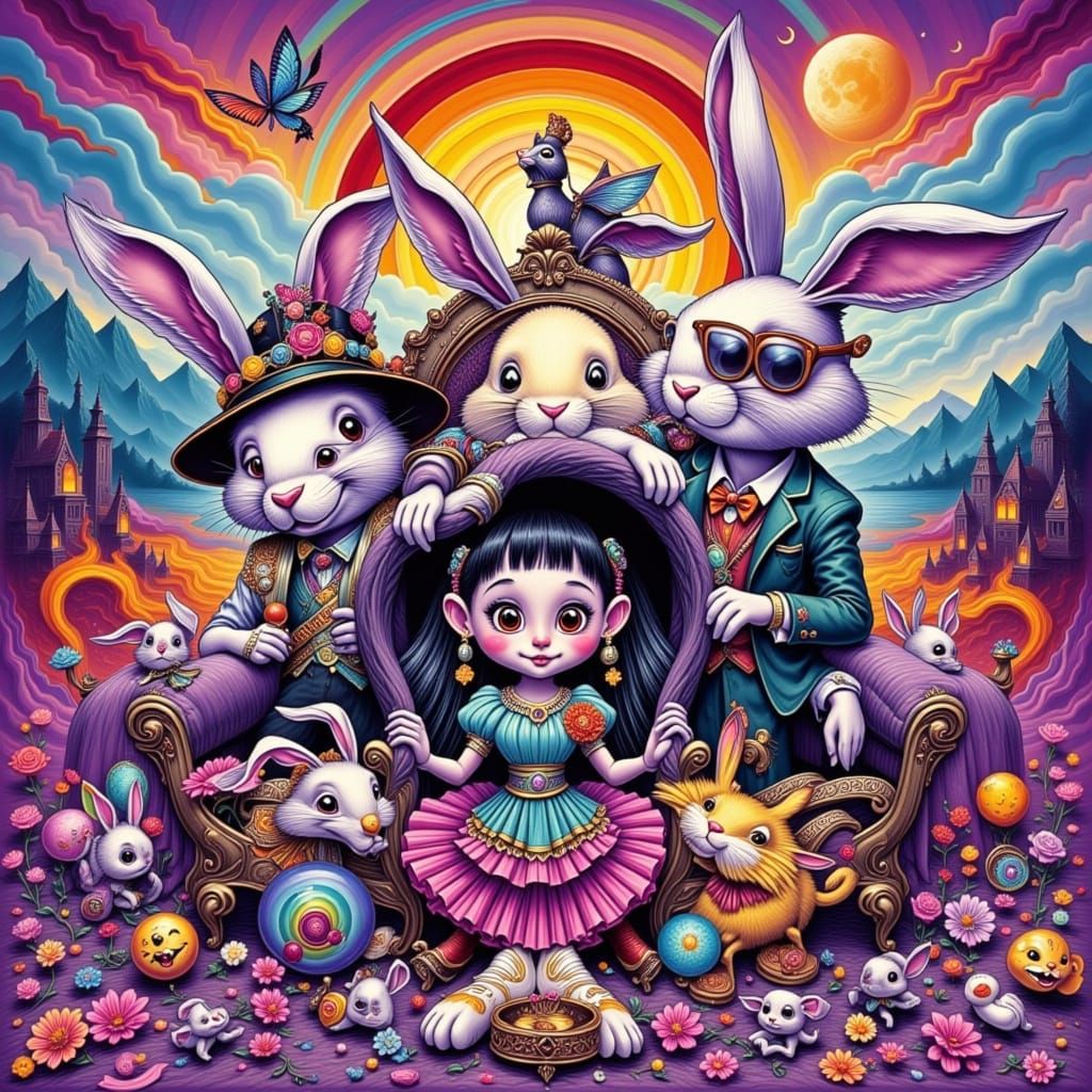 Bad Bunny in Vibrant, Abstract Floral Design