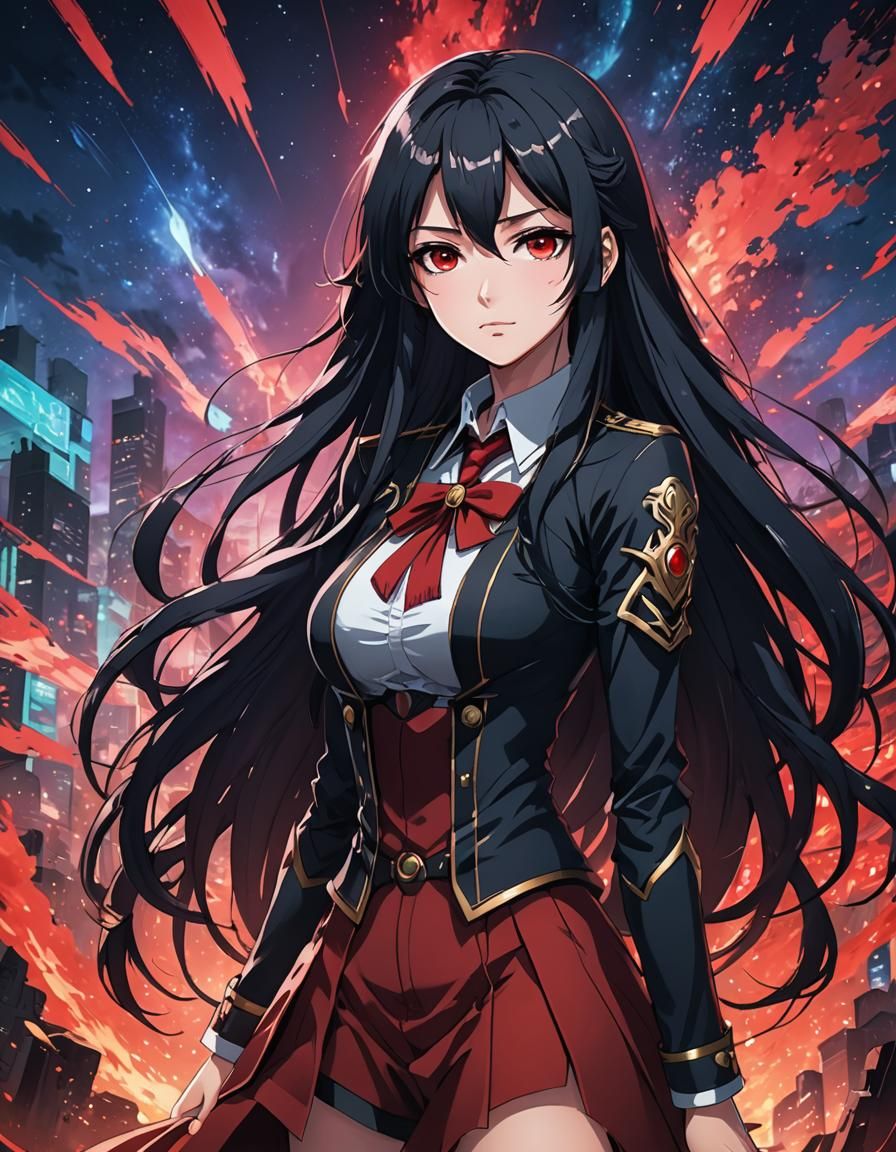 Anime Girl with Aurora, Cel-Shaded Style