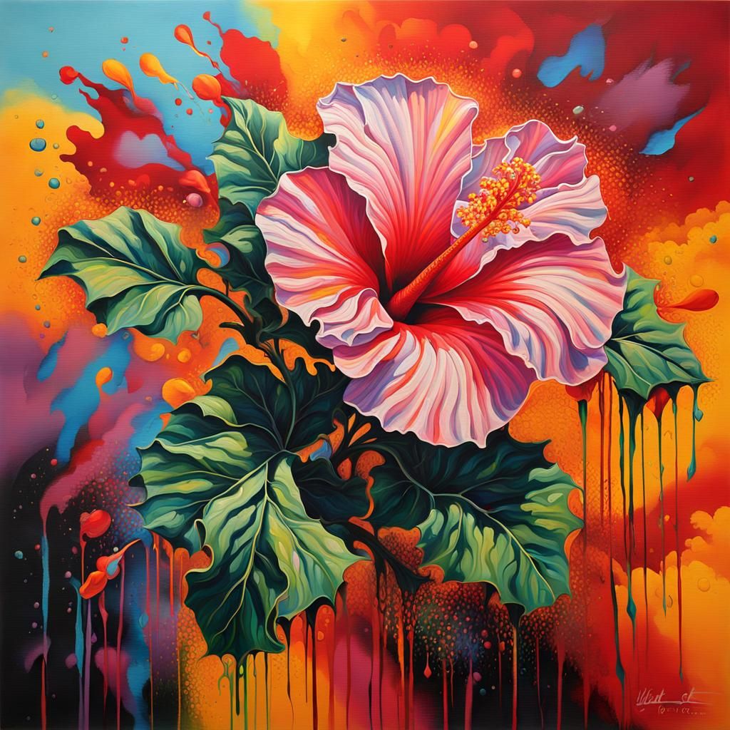Hibiscus Flower in Graffiti Splash Art Style
