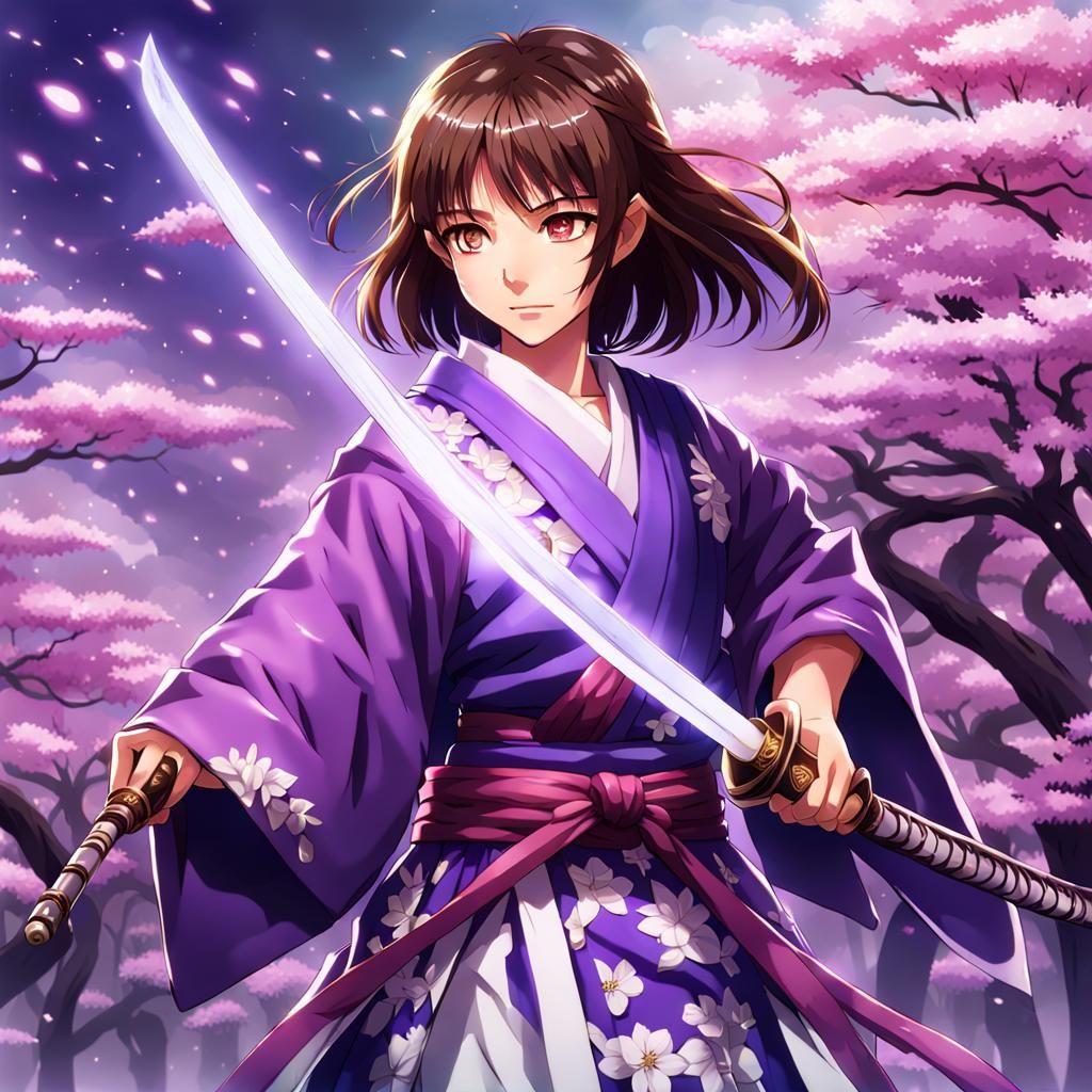 Young Japanese Woman with Purple Katana
