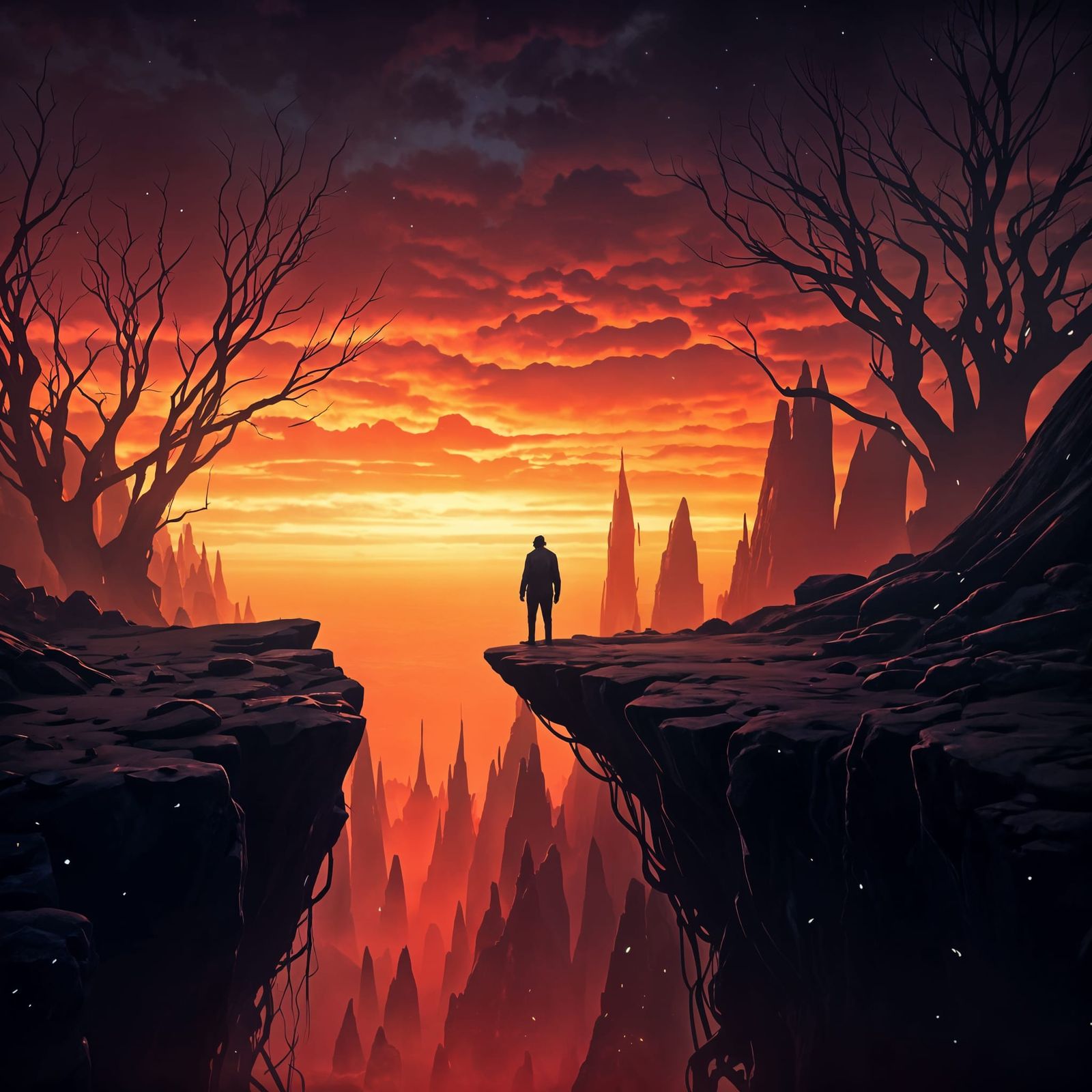 A Haunting Silhouette Against a Dazzling, Otherworldly Sky