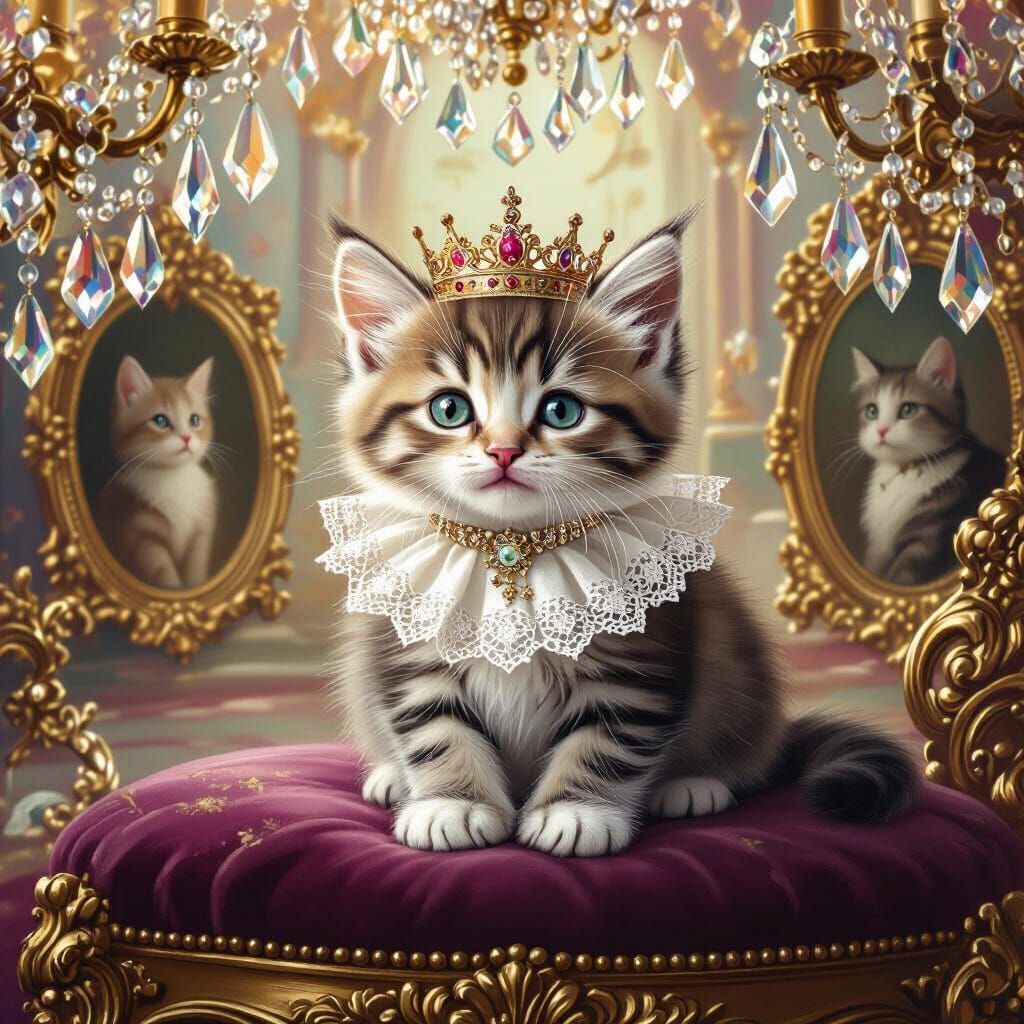 Regal Kitten in Royal Palace, Painterly Style