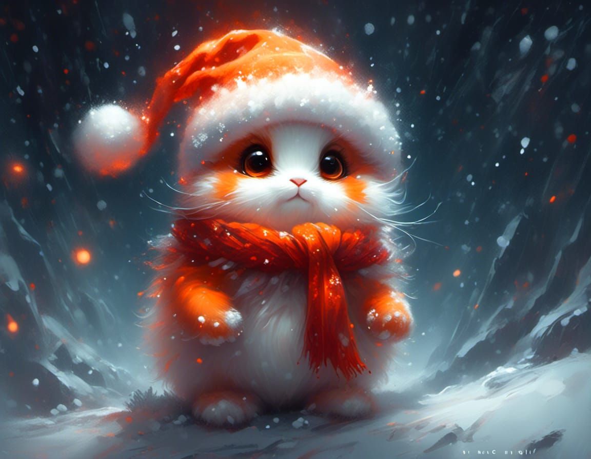 Fluffy Snow Creature Cub in Glowing Christmas Market