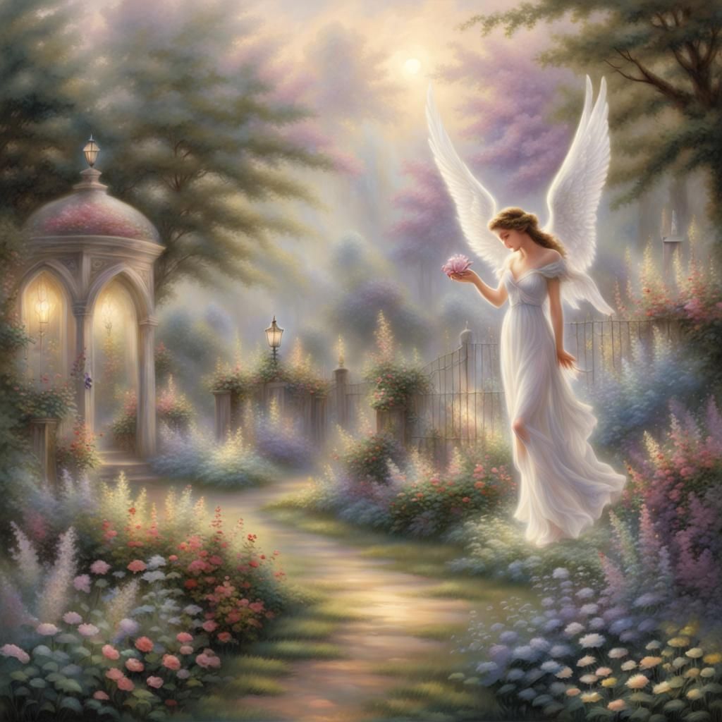 Ethereal Garden Angel in a Magical Landscape