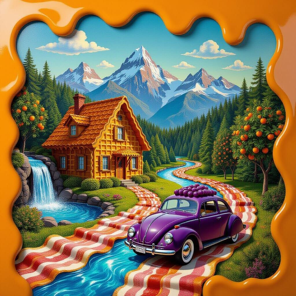Surreal Waffle House with Syrup Waterfall and Orange Juice R...