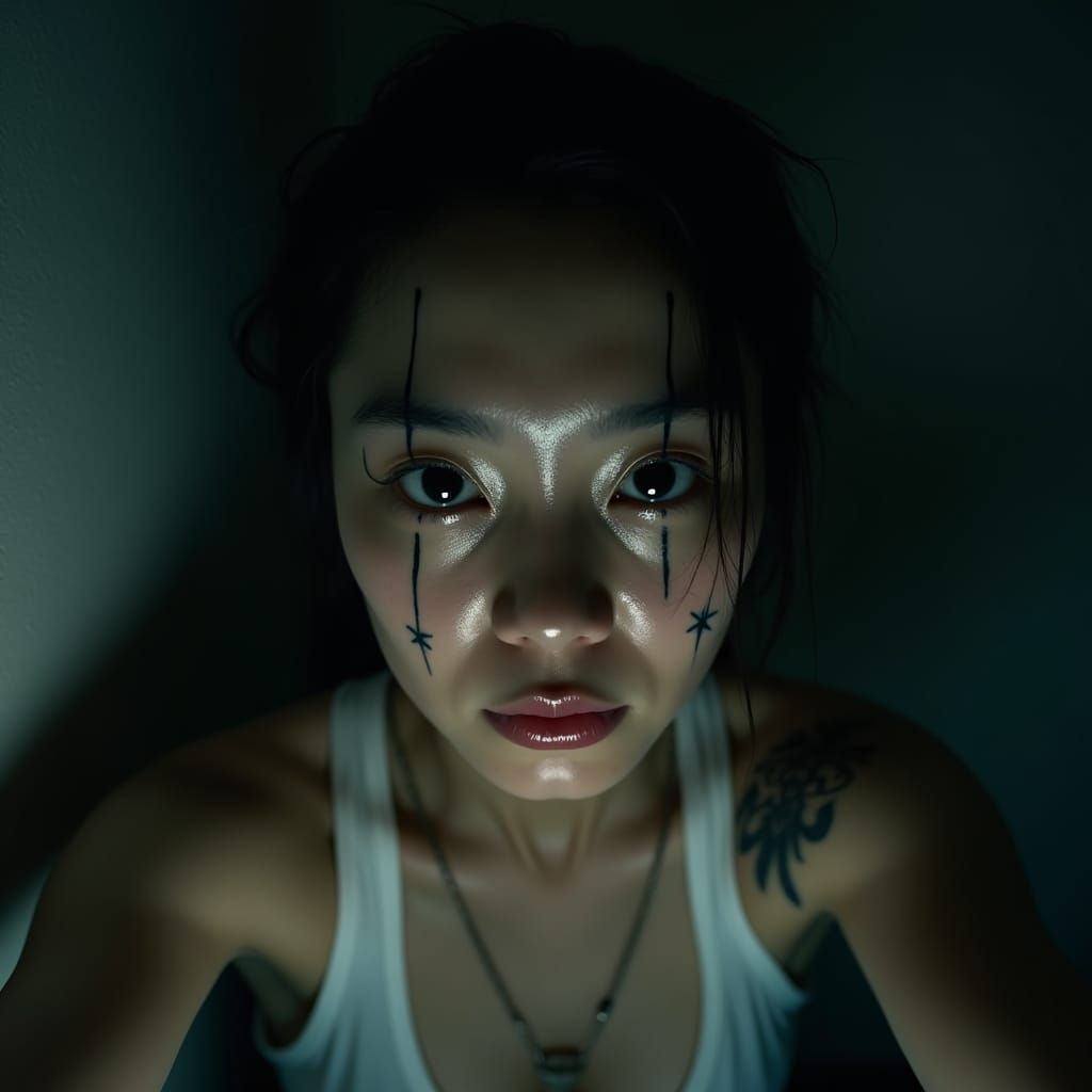 Woman's Selfie with Delicate Markings in Tatsushima Style