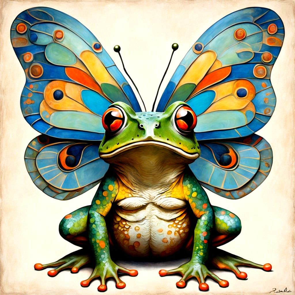 Frog With Butterfly Wings in Ethereal Style