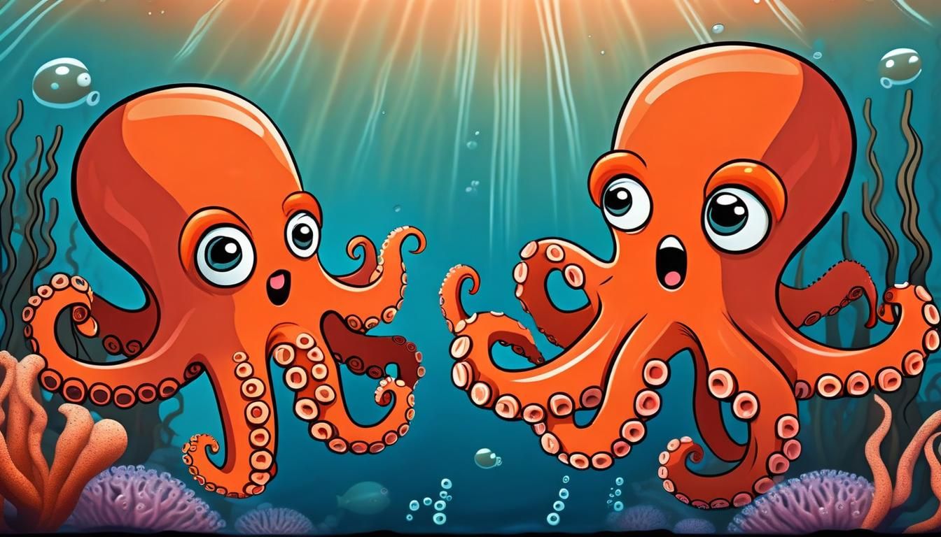 Identical Cartoon Octopuses in Undersea Environment