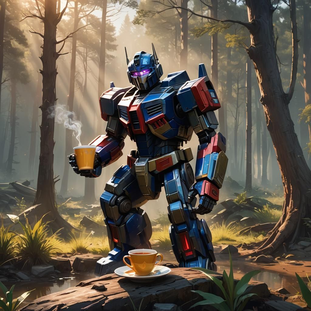 Optimus Prime's Serene Tea Time: Digital Concept Art