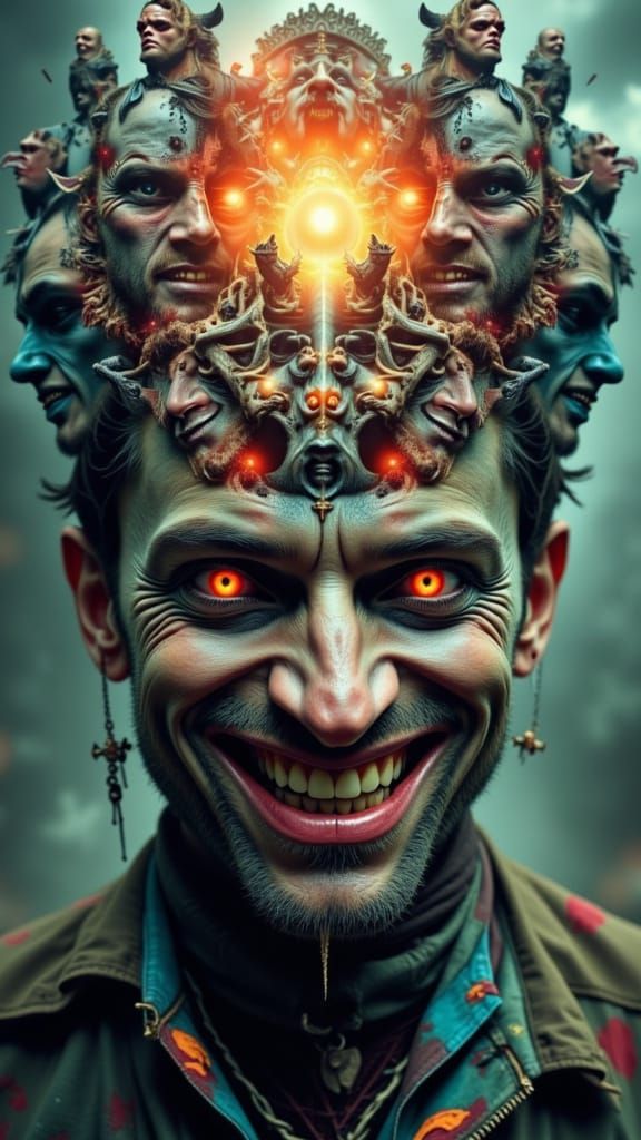 Creepy Fractal Faced Man in Analog Horror Style