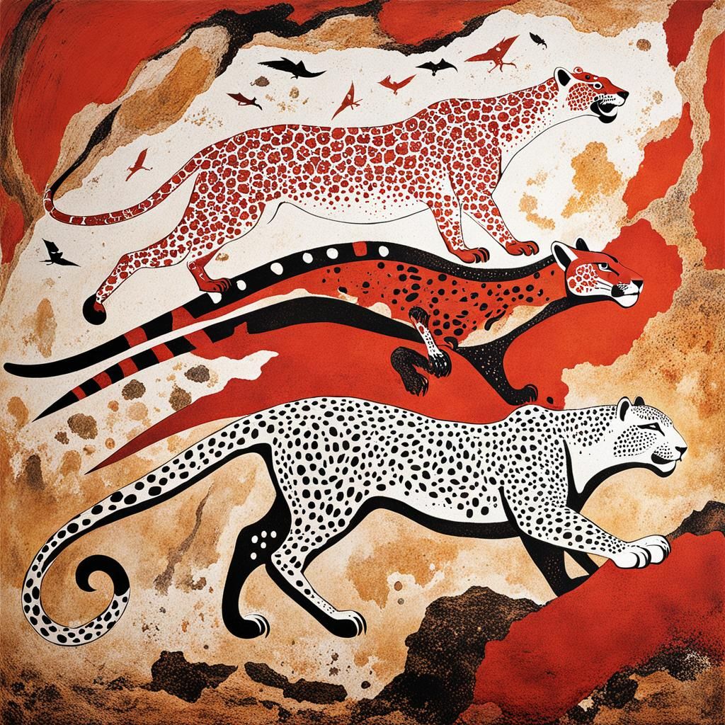 Prehistoric Cave Art: Leopard, Dragon, and Eagle